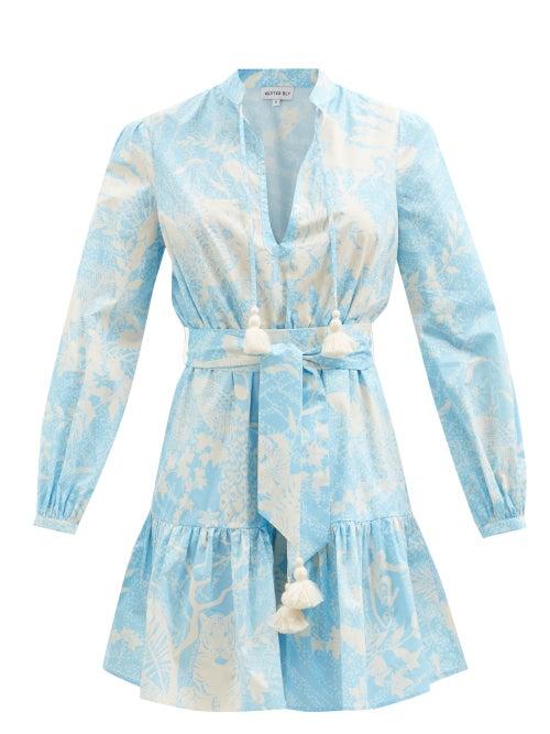 Hester Bly - Noor Printed Cotton Mini Dress - Womens - Pale Blue