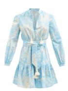 Hester Bly - Noor Printed Cotton Mini Dress - Womens - Pale Blue