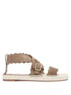 Matchesfashion.com Chlo - Scalloped Suede Espadrilles - Womens - Grey
