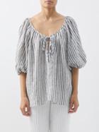 Fil De Vie - Juno Striped Linen-voile Blouse - Womens - Black Stripe