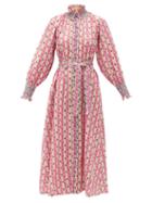 Matchesfashion.com Muzungu Sisters - Alice Botanical-print Linen Midi Dress - Womens - Pink Print