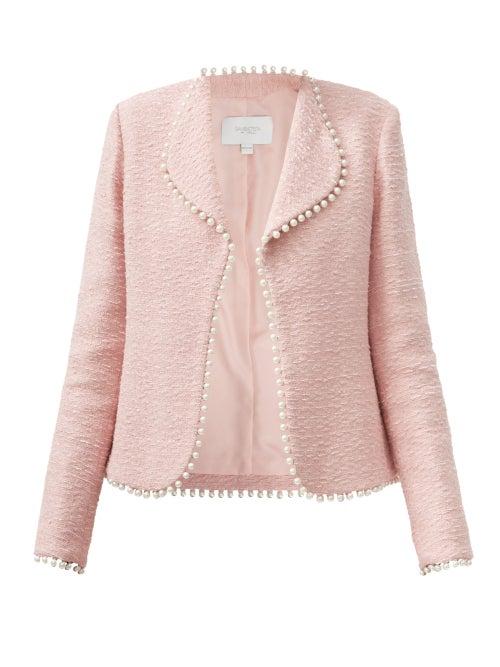 Matchesfashion.com Giambattista Valli - Embellished Cotton-blend Boucl Suit Jacket - Womens - Light Pink
