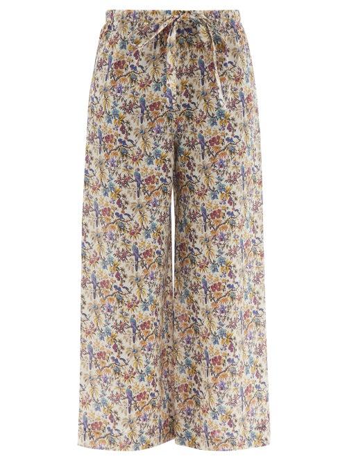 Ladies Beachwear Etro - Drawstring Floral-print Voile Wide-leg Trousers - Womens - White Multi