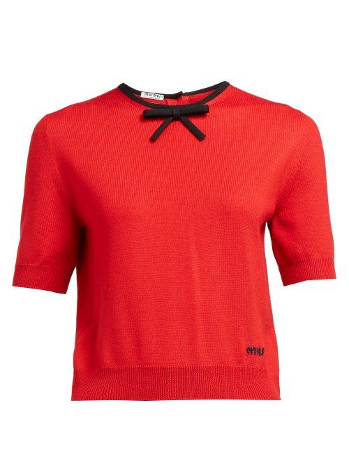 Matchesfashion.com Miu Miu - Crystal Embellished Wool Jumper - Womens - Red