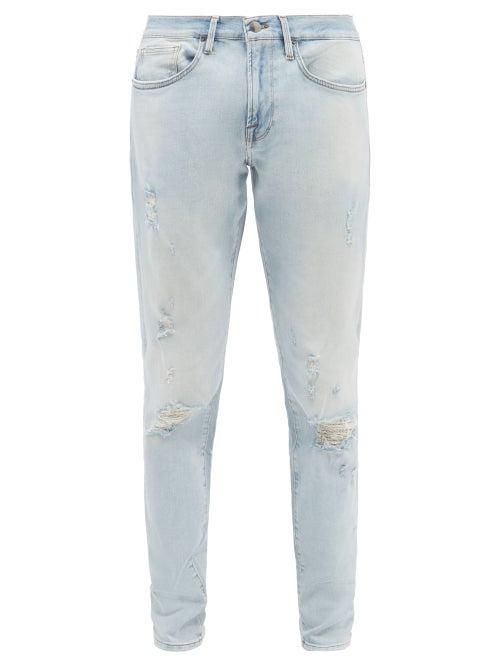 Frame - L'homme Distressed Skinny-leg Jeans - Mens - Light Blue