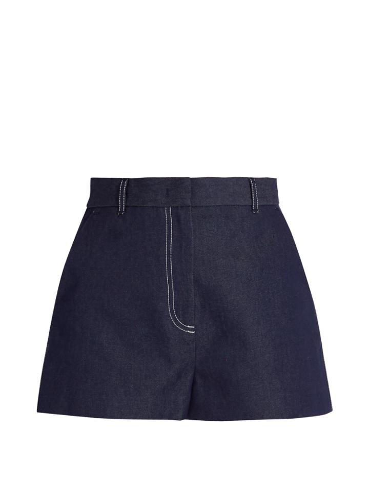 Msgm Contrast-stitch Denim Shorts