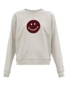 Matchesfashion.com Bella Freud - Happy Flocked Smiley Face Cotton Sweatshirt - Womens - Grey Multi