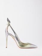 Aquazzura - Bow Tie 105 Metallic-leather Pumps - Womens - Silver Multi