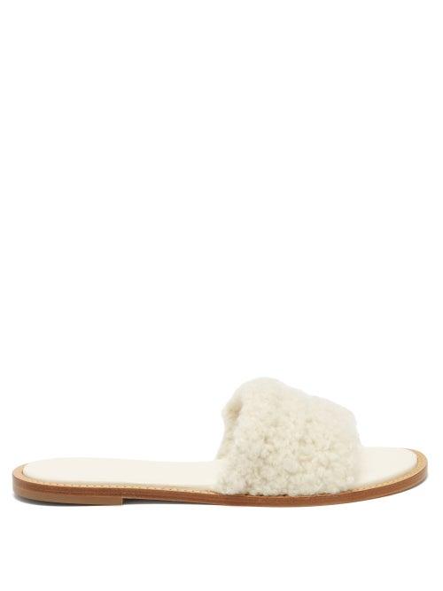 Matchesfashion.com Gabriela Hearst - Ballast Leather And Cashmere Boucl Slides - Womens - Cream