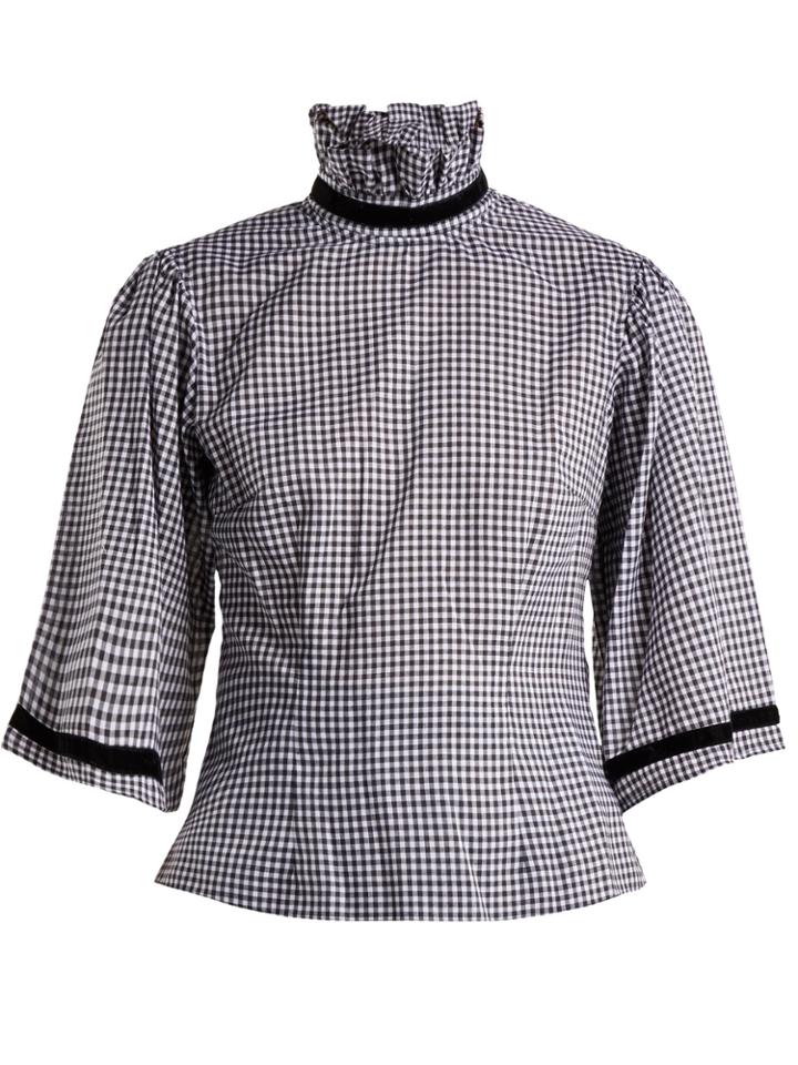 Batsheva Gingham High-neck Blouse