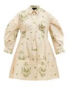 Matchesfashion.com Simone Rocha - Castle-print Cotton-poplin Shirtdress - Womens - Beige Print