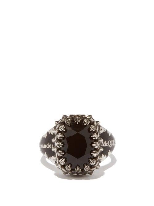 Alexander Mcqueen - Logo And Skull-engraved Ring - Mens - Silver