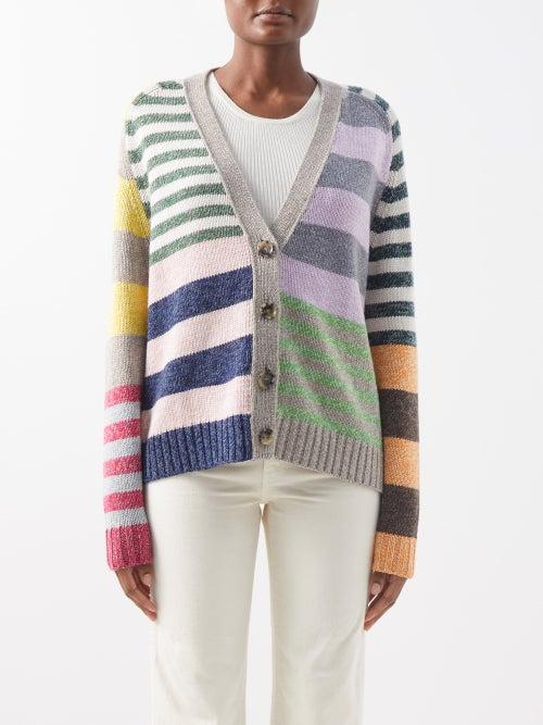 Allude - V-neck Striped Cashmere Cardigan - Womens - Multi