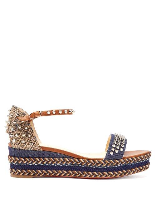 Matchesfashion.com Christian Louboutin - Madmonica Studded Flatforms - Womens - Tan Navy
