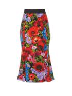 Dolce & Gabbana Floral-print Stretch Silk-charmeuse Midi Skirt
