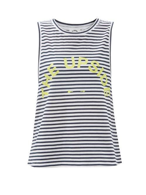 Matchesfashion.com The Upside - Striped Logo-print Cotton-jersey Tank Top - Womens - Blue Stripe