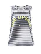 Matchesfashion.com The Upside - Striped Logo-print Cotton-jersey Tank Top - Womens - Blue Stripe