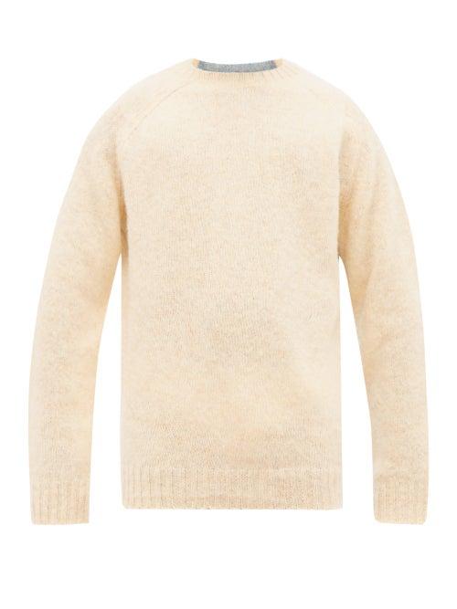 Matchesfashion.com Loewe - Two Tone Open Knit Wool Sweater - Mens - Light Yellow