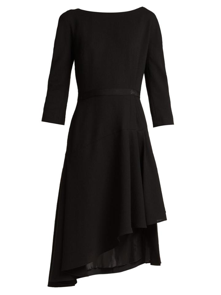 Lanvin Asymmetric Pleated Wool Midi Dress