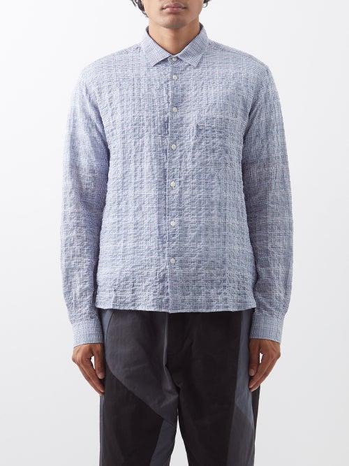 Ymc - Curtis Checked Crinkled Cotton-blend Shirt - Mens - Blue