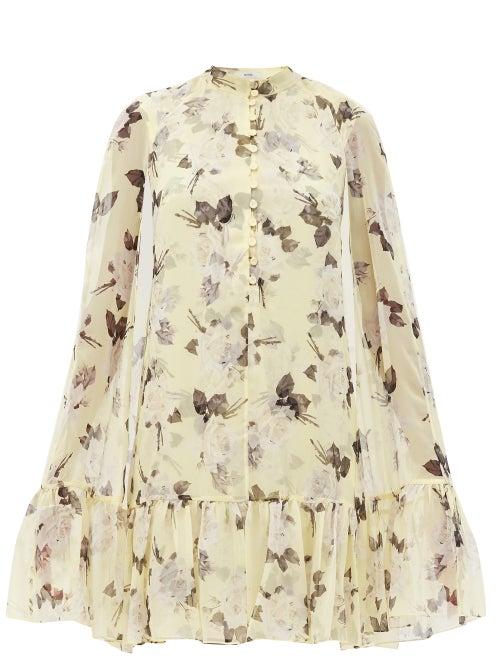 Matchesfashion.com Erdem - Constantine Rosemont Wallpaper-print Cape Dress - Womens - Yellow Print