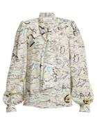Maison Margiela Scribble-print Tie-neck Silk Blouse