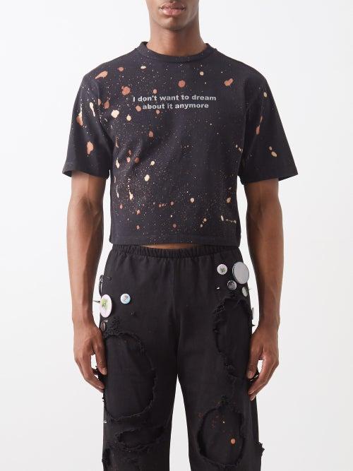 Liberal Youth Ministry - Anymore-print Bleached Cotton-jersey T-shirt - Mens - Black