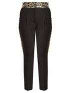 Matchesfashion.com Dolce & Gabbana - Leopard Lam Panelled Wool Blend Trousers - Womens - Black Multi