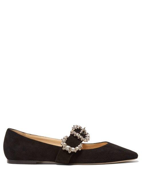 Matchesfashion.com Jimmy Choo - Goodwin Crystal Buckle Suede Ballet Flats - Womens - Black