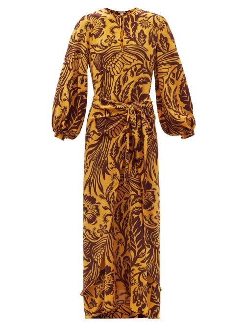 Matchesfashion.com Johanna Ortiz - Traditional Landscape Silk Crepe De Chine Dress - Womens - Yellow Multi