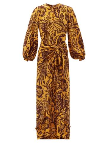 Matchesfashion.com Johanna Ortiz - Traditional Landscape Silk Crepe De Chine Dress - Womens - Yellow Multi
