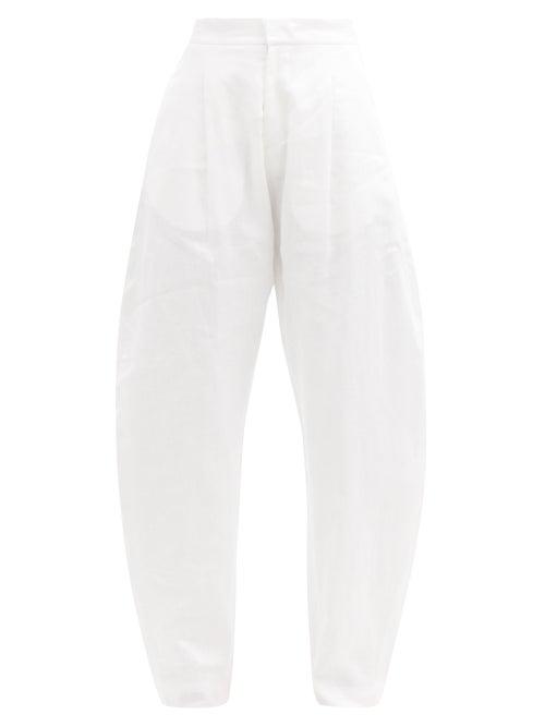 Matchesfashion.com Albus Lumen - Sokol Linen Curved-leg Trousers - Womens - White