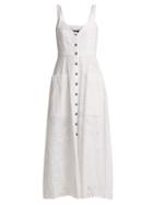 Matchesfashion.com Saloni - Fara Broderie Anglaise Cotton Midi Dress - Womens - White