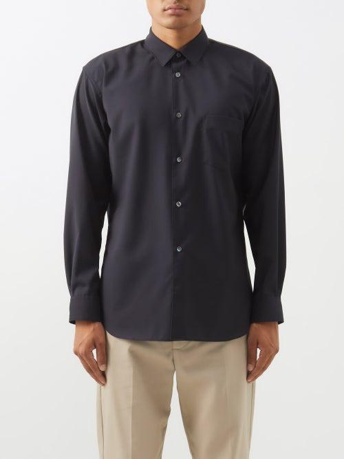 Comme Des Garons Shirt - Buttoned Wool Shirt - Mens - Navy
