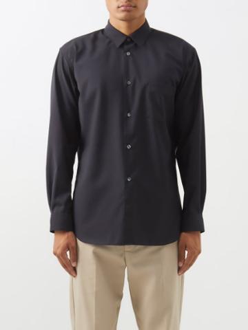 Comme Des Garons Shirt - Buttoned Wool Shirt - Mens - Navy