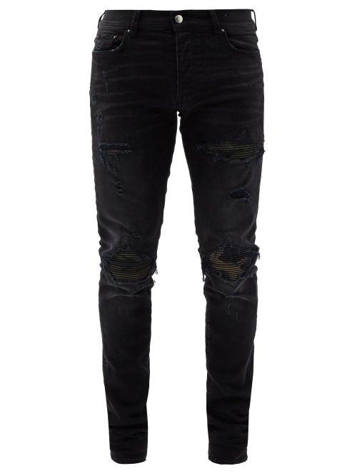 Matchesfashion.com Amiri - Mx1 Distressed Camouflage-panelled Slim-leg Jeans - Mens - Black