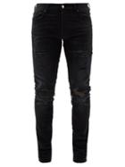 Matchesfashion.com Amiri - Mx1 Distressed Camouflage-panelled Slim-leg Jeans - Mens - Black