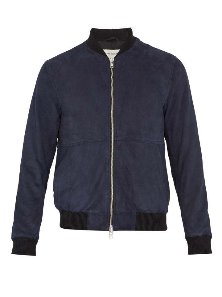 Oliver Spencer Contrast-edge Suede Bomber Jacket