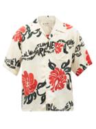 Matchesfashion.com Marni - Cuban-collar Floral-print Poplin Shirt - Mens - Red White