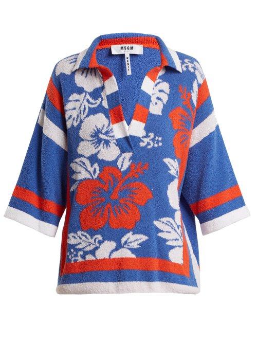 Matchesfashion.com Msgm - Hawaiian Print Terry Towelling Top - Womens - Blue Multi
