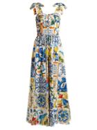 Matchesfashion.com Dolce & Gabbana - Majolica Print Cotton Poplin Jumpsuit - Womens - White Print
