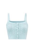 Joostricot - Wool-blend Cable-knit Cropped Top - Womens - Light Blue