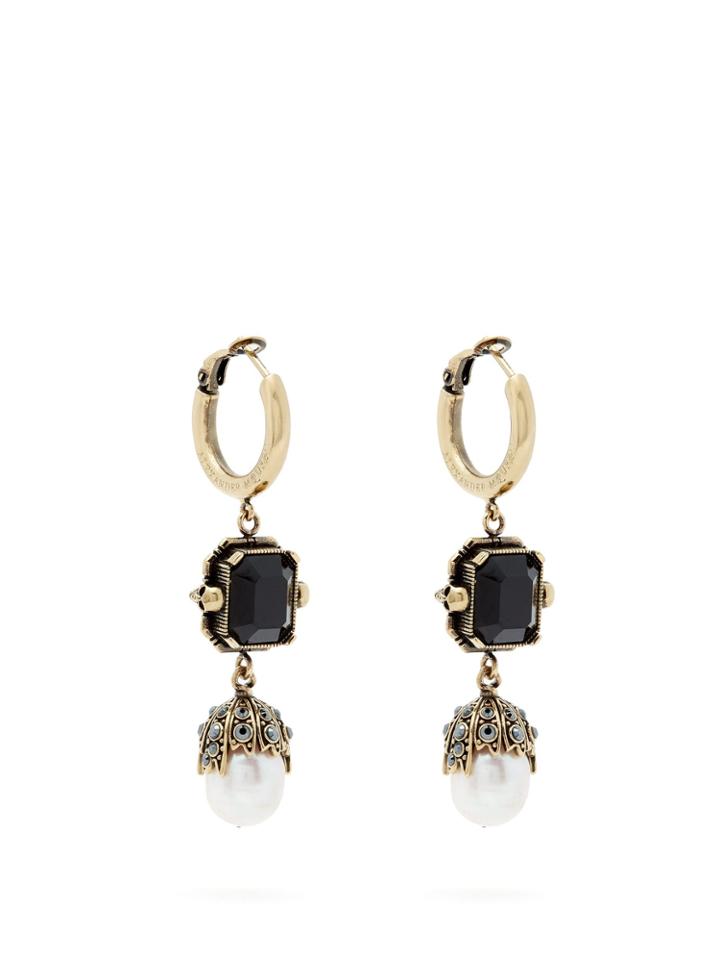 Alexander Mcqueen Onyx And Pearl-drop Earrings