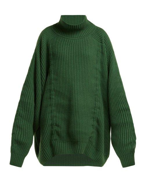 Matchesfashion.com Hillier Bartley - Gathered High Neck Cashmere Sweater - Womens - Green