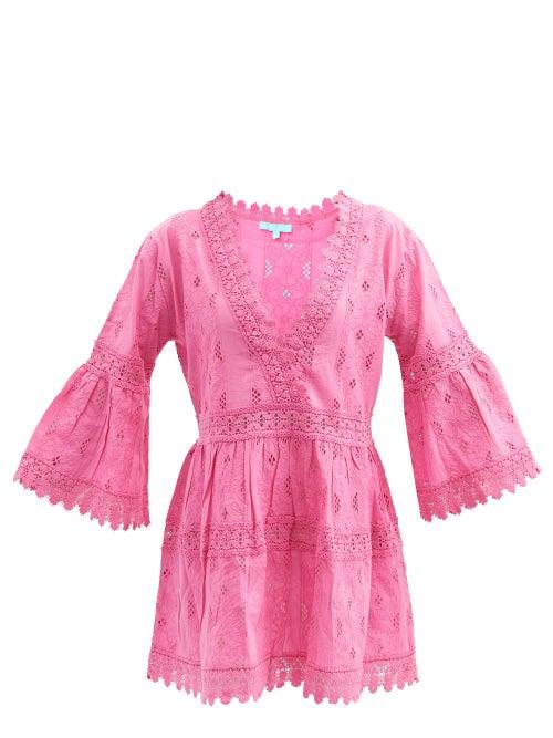 Melissa Odabash - Victoria Lace-insert Embroidered Cotton Dress - Womens - Bright Pink