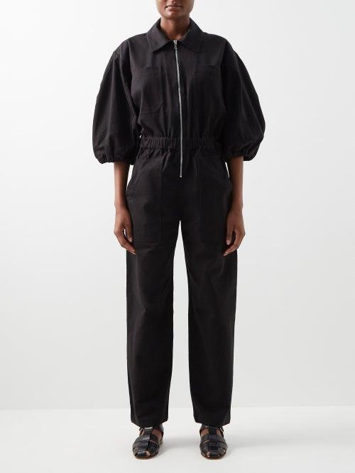 Sea - Sia Puff-sleeved Cotton Jumpsuit - Womens - Black