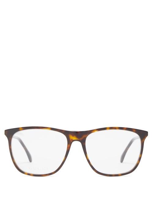 Matchesfashion.com Gucci - Tortoiseshell Effect Rectangular Acetate Glasses - Womens - Tortoiseshell