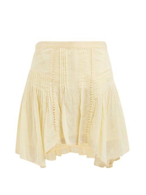 Matchesfashion.com Isabel Marant Toile - Akala Lace Trimmed Cotton Mini Skirt - Womens - Light Yellow