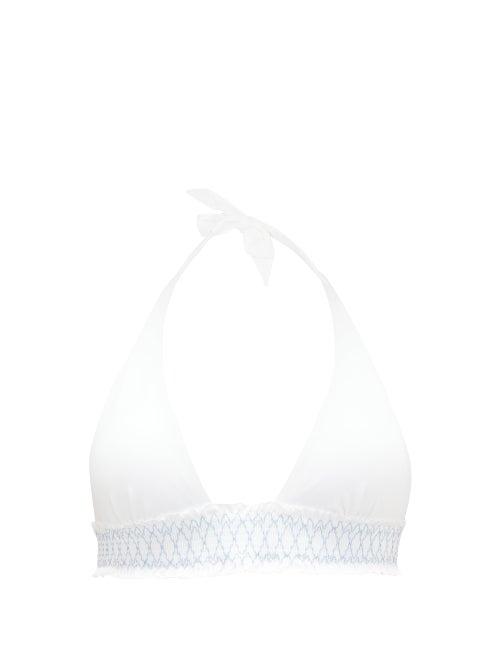 Matchesfashion.com Heidi Klein - Antilles Smocked Halterneck Bikini Top - Womens - White