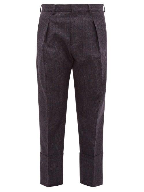 Matchesfashion.com Wooyoungmi - Prince Of Wales Check Banded Cuff Wool Trousers - Mens - Dark Navy